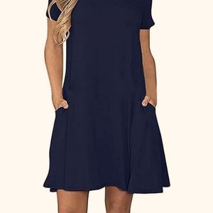 osazic Women's Casual T Shirt Dresses Short Sleeve Loose Swing Dress with Pocket